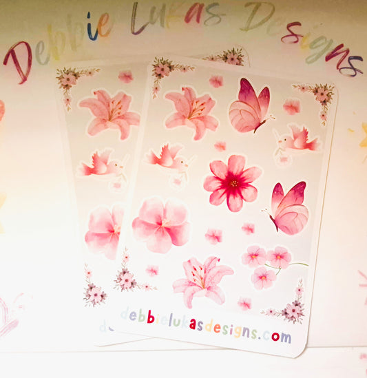 Pink Flower Sticker Sheet