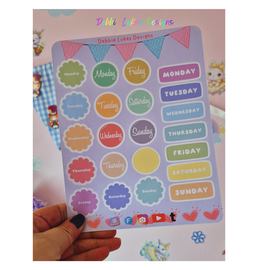 Days of the week Planner Sticker Sheet