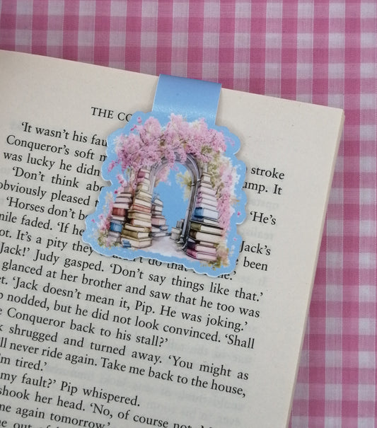 Book Arch with Pink Flowers Magnetic Bookmark